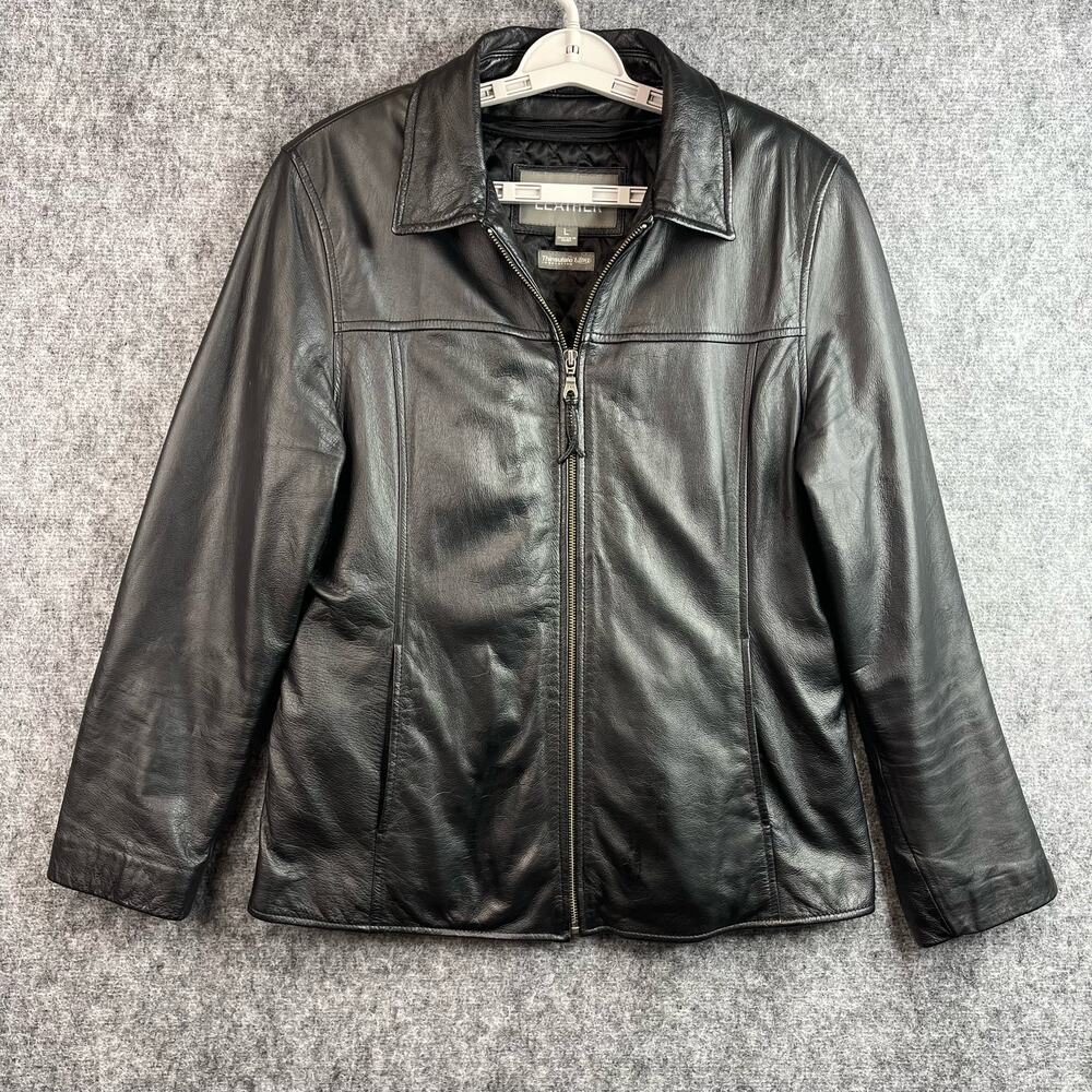 WILSONS Leather Womens Black Leather Zip Front Jacket Size Large Black